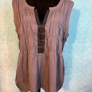Gray Sleeveless Ribbed Blouse with Black Banded Neck - Polyester Top-New w/ Tags